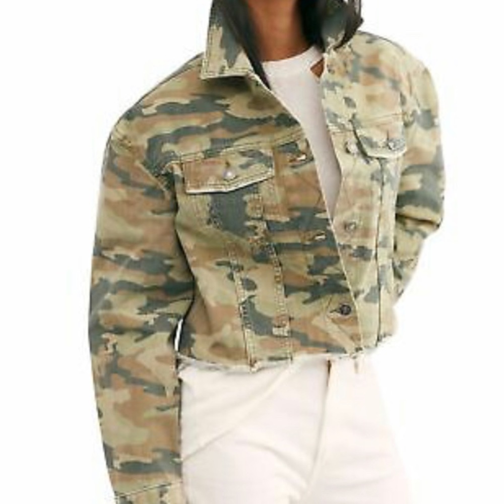 Free People Womens Crop Camo Jean Jacket